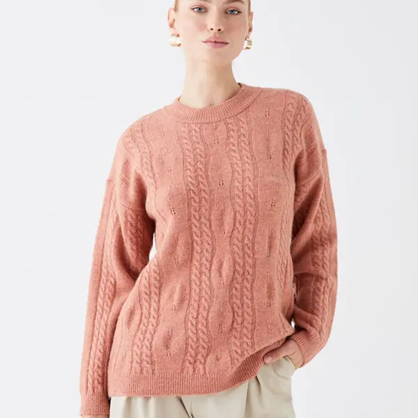 LC Waikiki Crew Neck Self-Patterned Dlouhý rukáv Dámský pletený svetr