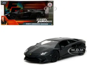 Shaws Lamborghini Aventador Matt Black "Furious 7" (2015) Movie "Fast &amp; Furious" Series 1/24 Diecast Model Car by Jada