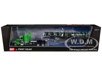 Peterbilt 389 with 48" Mid-Roof Sleeper and Polar Deep Drop Trailer Green and Silver 1/64 Diecast Model by DCP/First Gear