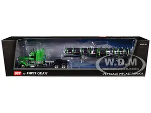 Peterbilt 389 with 48" Mid-Roof Sleeper and Polar Deep Drop Trailer Green and Silver 1/64 Diecast Model by DCP/First Gear