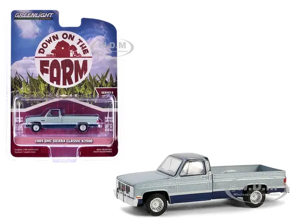 1985 GMC Sierra Classic K2500 Pickup Truck Silver Metallic and Midnight Blue "Down on the Farm" Series 9 1/64 Diecast Model by Greenlight
