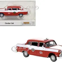 1974 Checker Cab Red and White "Kalamazoo" 1/87 (HO) Scale Model Car by Brekina