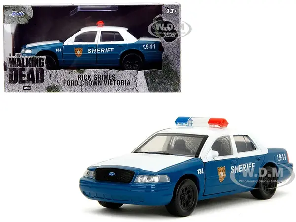 Rick Grimes Ford Crown Victoria "Sheriff" Blue and White "The Walking Dead" (2010-2022) TV Series "Hollywood Rides" Series 1/32 Diecast Model Car by