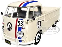 1950 Volkswagen T1 Pickup Truck Racer 53 Cream with Stripes 1/18 Diecast Model Car by Solido