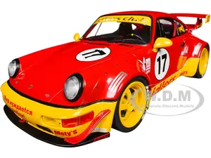 2016 RWB Bodykit 17 "Matys Idlers" Red and Yellow with Graphics 1/18 Diecast Model Car by Solido