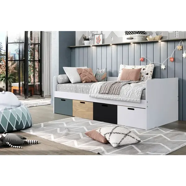 MID.YOU POSTEL S ÚLOŽNÝM PROSTOREM, 90/200 cm, šedá, přírodní barvy, černá