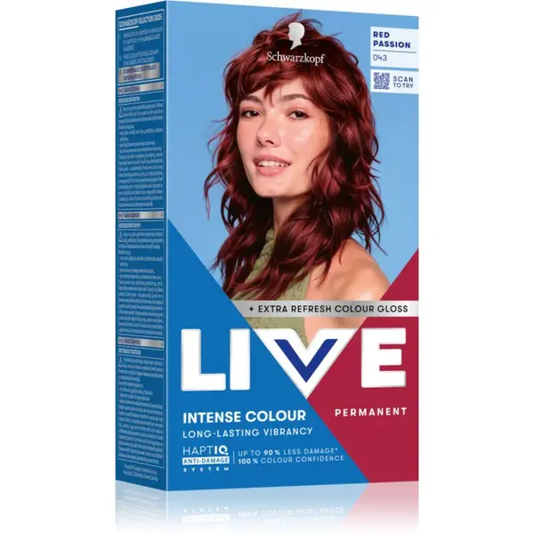 Schwarzkopf LIVE Intense Colour permanentní barva na vlasy odstín 043 Red Passion 1 ks