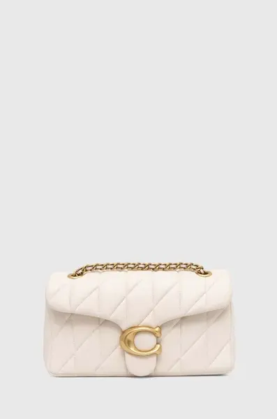 Kožená kabelka Coach béžová barva