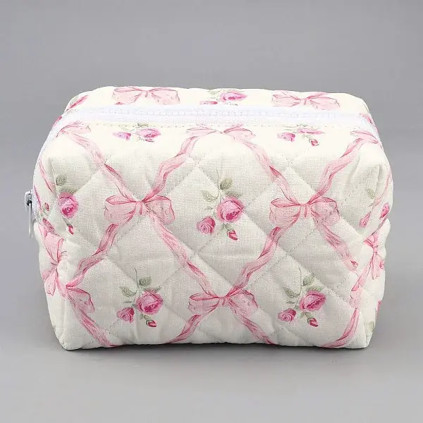 Flower Print Cotton & Polyester Cosmetic Zipper Bag