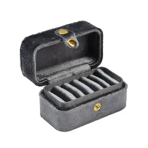 Mini Rectangle Velvet Ring Storage Boxes with Snap Buttons