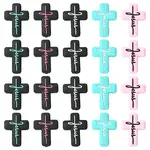 15Pcs 5 Colors Cross with Word Jesus Silicone Focal Beads