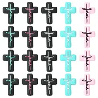 15Pcs 5 Colors Cross with Word Jesus Silicone Focal Beads