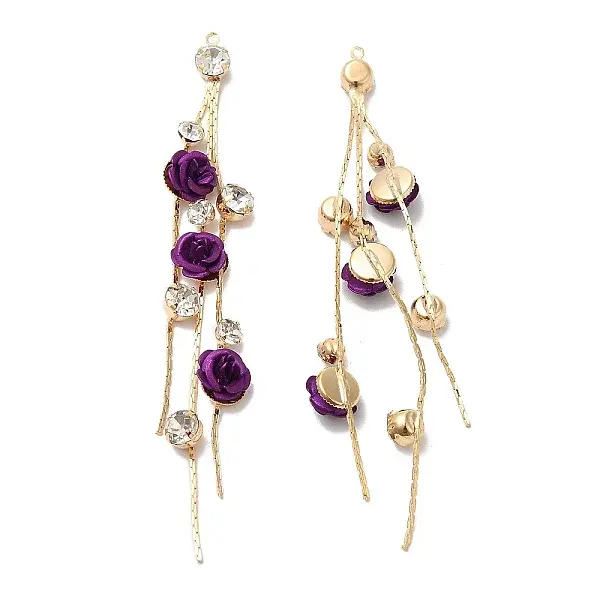 Real 18K Gold Plated Brass with Glass Rhinestone Tassel Big Pendants