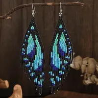 Bohemian Style Handmade Glass Seed Beads Butterfly Wing Tassel Stud Earrings
