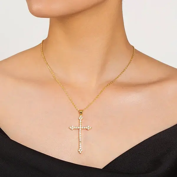 Clear Cubic Zirconia Stylish Cross Pendant Necklaces