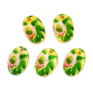 Natural Freshwater Shell Double Face Printed Oval Charms