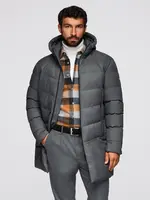 Ombre Men's long quilted jacket with hood - grey