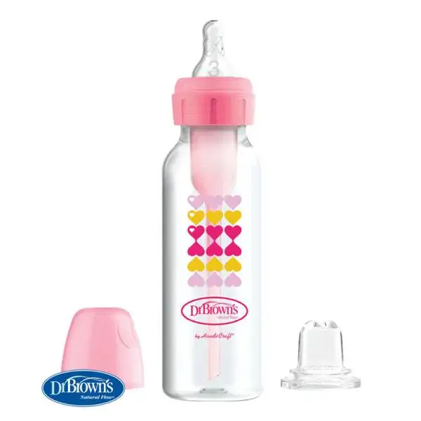 DR.BROWN'S Láhev antikolik Options+ úzká 2v1 s náustkem 250 ml růžová