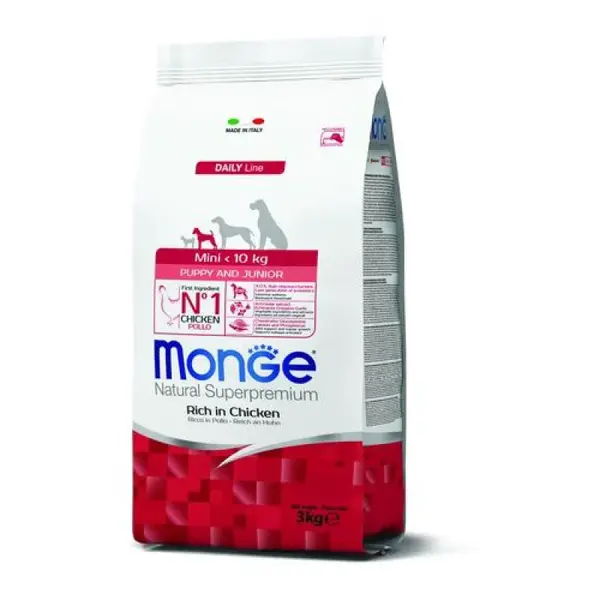 MONGE Natural Superpremium Mini Puppy 3kg krmivo s kuracím mäsom pre šteňatá malých plemien