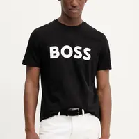 Bavlněné tričko BOSS BOSS CASUAL pánské, černá barva, s potiskem, 50481923