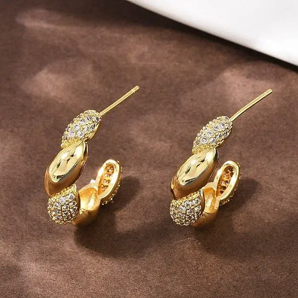 Brass Micro Pave Clear Cubic Zirconia Twist Stud Earrings