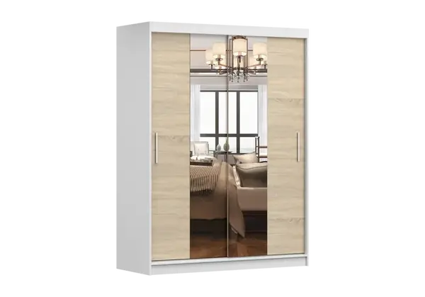 Šatní skříň Vista 01 Barva korpusu: Bílá, Dveře: Dub sonoma / zrcadlo