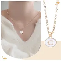 1Pc Zinc Alloy White Enamel Round with Letter Pendant Necklaces