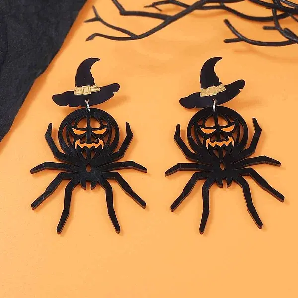 Alloy Acrylic Spider Dangle Stud Earrings