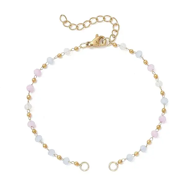 Handmade 304 Stainless Steel and Faceted Rondelle Glass Beaded Chain Bracelet Making