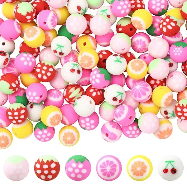 180Pcs 6 Colors Fruits Theme Handmade Polymer Clay Beads