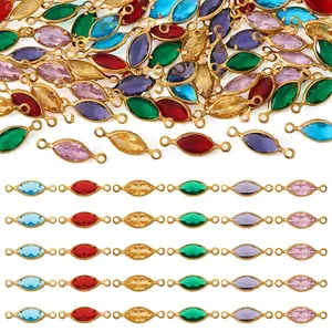 60Pcs 6 Colors Brass Pave K9 Glass Connector Charms