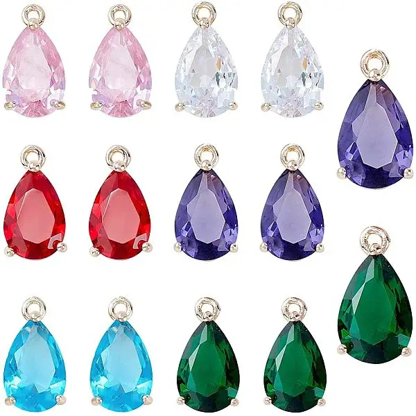 24Pcs 6 Colors Transparent Glass Charms