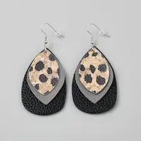 Leather Leopard Print Teardrop Dangle Earrings