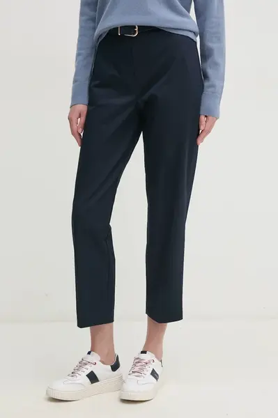 Kalhoty Tommy Hilfiger dámské, béžová barva, jednoduché, high waist, WW0WW40504