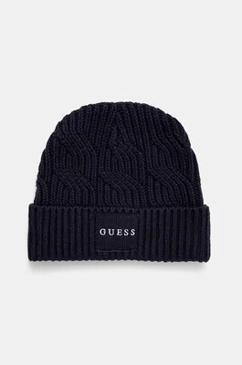 Čepice z vlněné směsi Guess CABLE BEANIE tmavomodrá barva, z husté pleteniny, M4BZ10.Z3HD1