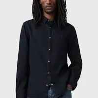 Džínová košile AllSaints GLEASON LS SHIRT pánská, černá barva, regular, s klasickým límcem, M165SB