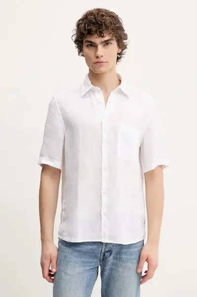 Lněná košile Marc O'Polo bílá barva, regular, s klasickým límcem