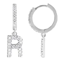 Troli Kruhová oceľová single náušnica "R" so zirkónmi