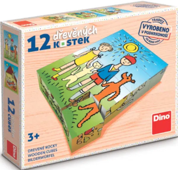 Dřevěné kostky Pejsek a kočička – 12 kostek