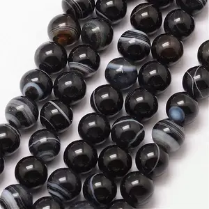 Natural Black Agate Bead Strands