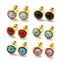 12 Pairs 6 Color Flat Round Resin Straight Barbell Stud Earrings