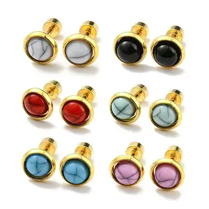12 Pairs 6 Color Flat Round Resin Straight Barbell Stud Earrings