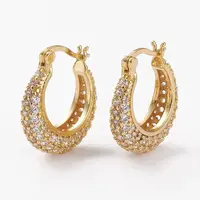 Brass Micro Pave Clear Cubic Zirconia Hoop Earrings