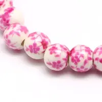 Handmade Flower Printed Porcelain Ceramic Beads Strands