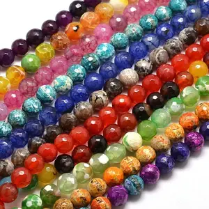 Dyed Natural Agate Faceted Round Beads Strands