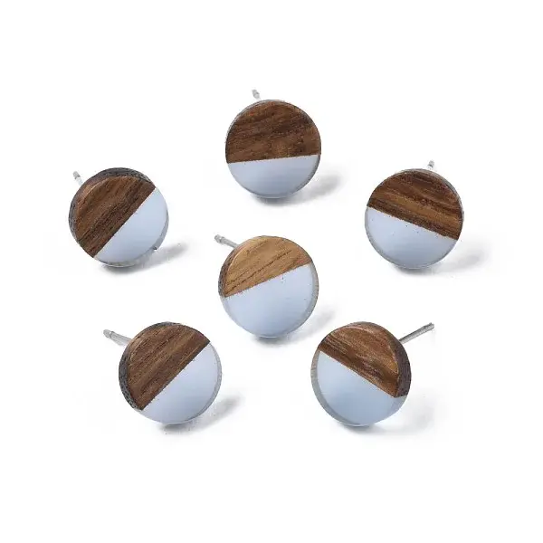 Transparent Resin & Walnut Wood Stud Earrings
