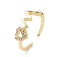Clear Cubic Zirconia Heart Beat Open Cuff Ring