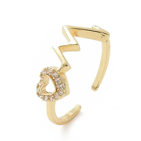 Clear Cubic Zirconia Heart Beat Open Cuff Ring