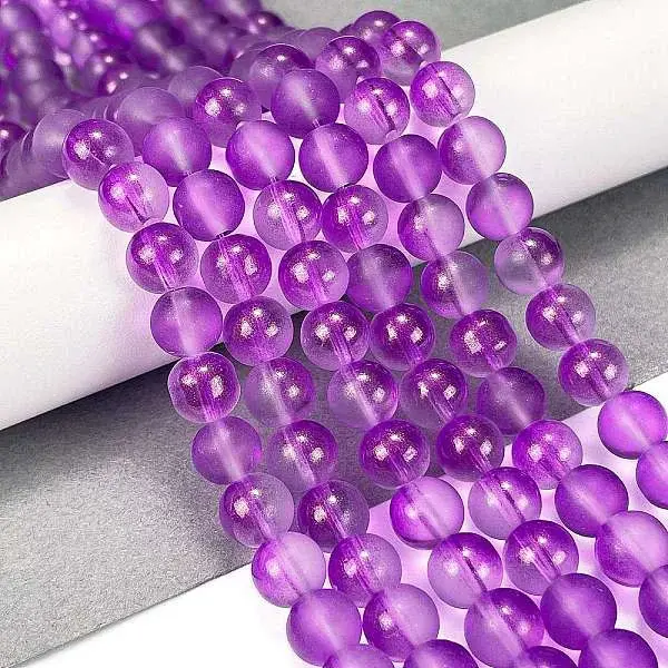 Frosted Transparent Glass Bead Strands
