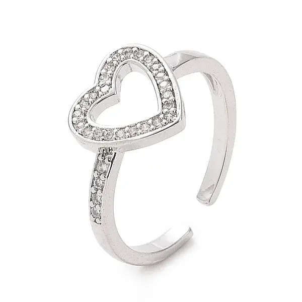 Clear Cubic Zirconia Hollow Out Heart Open Cuff Ring